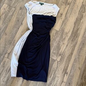 Lauren Ralph Lauren two tone Navy and White Dress with side cinching